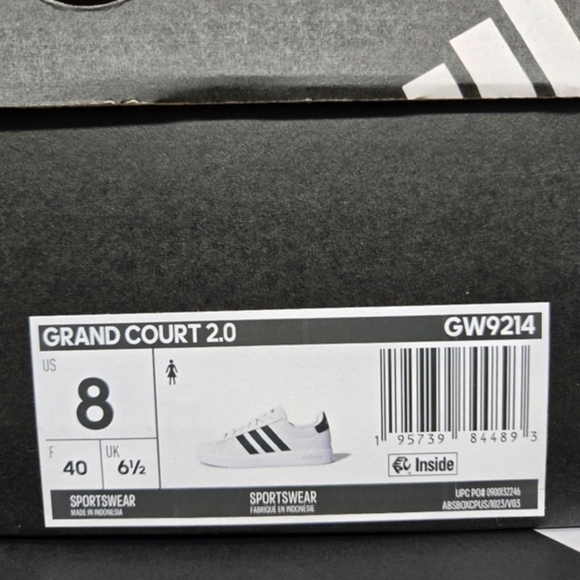 adidas Grand Court Cloudfoam Lifestyle Court Comfort White Black Shoes Size 8 - Picture 8 of 8